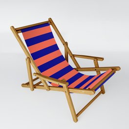 [ Thumbnail: Red and Dark Blue Colored Lines/Stripes Pattern Sling Chair ]