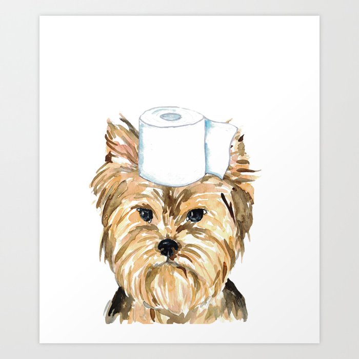 Yorkie dog toilet Painting Wall Poster Watercolor Art Print