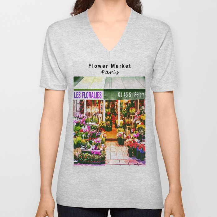 Watercolor Flower Market Paris V Neck T Shirt
