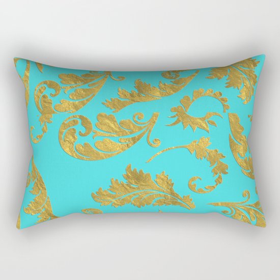 Queenlike on aqua - Gold glitter ornaments on aqua backround- pattern Rectangular Pillow