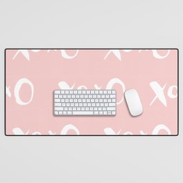 Kisses XOXO Millennial Pink on White Desk Mat