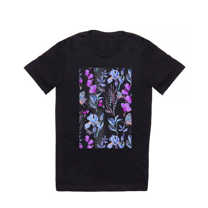 Modern purple blue watercolor hand painted orquid butterfly T Shirt