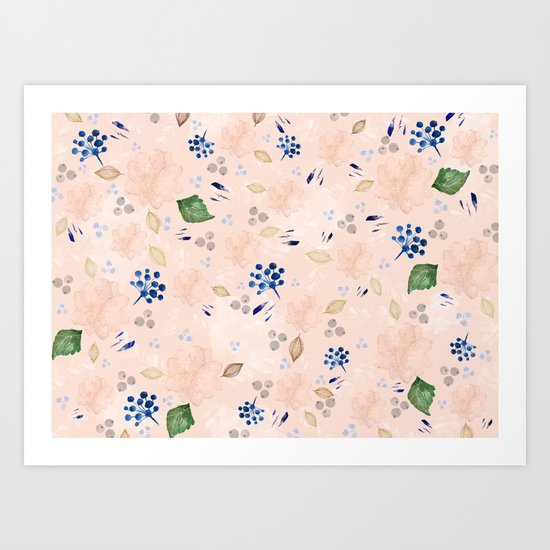Watercolor and gold nature pattern Art Print