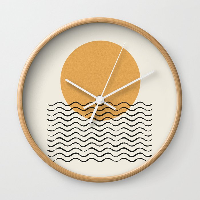 Ocean wave gold sunrise - mid century style Wall Clock