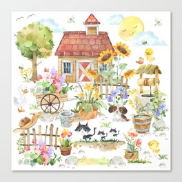 Watercolor Spring Country Cottage Canvas Print