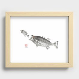 Gyotaku Bass chasing sunfish Recessed Framed Print