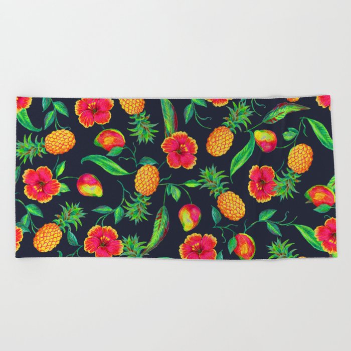 Tropical fruit and flowers Beach Towel