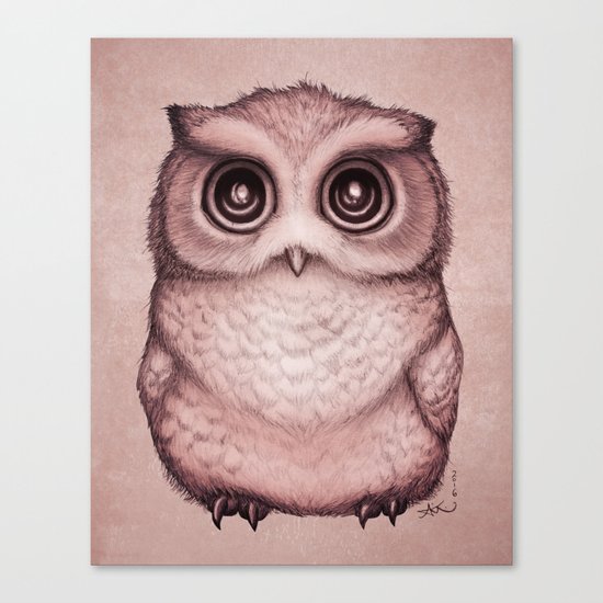 "The Little Owl" by Amber Marine ~ (Peach Fuzz Version) Graphite & Ink Illustration, (c) 2016 Canvas Print