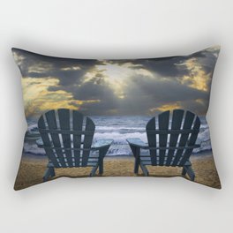Two Adirondack Deck Chairs on the Beach with Waves crashing on the Shore Rectangular Pillow
