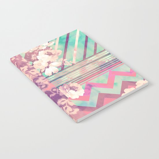 Retro Pink Turquoise Floral Stripe Chevron Pattern Notebook