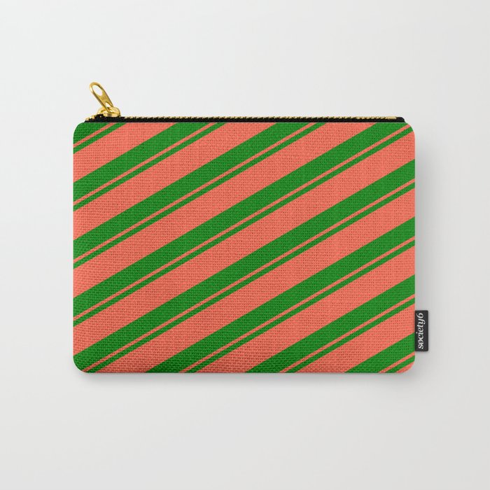 Green & Red Colored Pattern of Stripes Carry-All Pouch