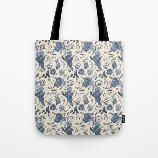Blue Floral Pattern Tote Bag