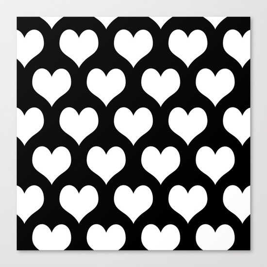 Hearts of Love Black & White Canvas Print