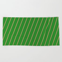 [ Thumbnail: Dark Salmon and Forest Green Colored Lines/Stripes Pattern Beach Towel ]