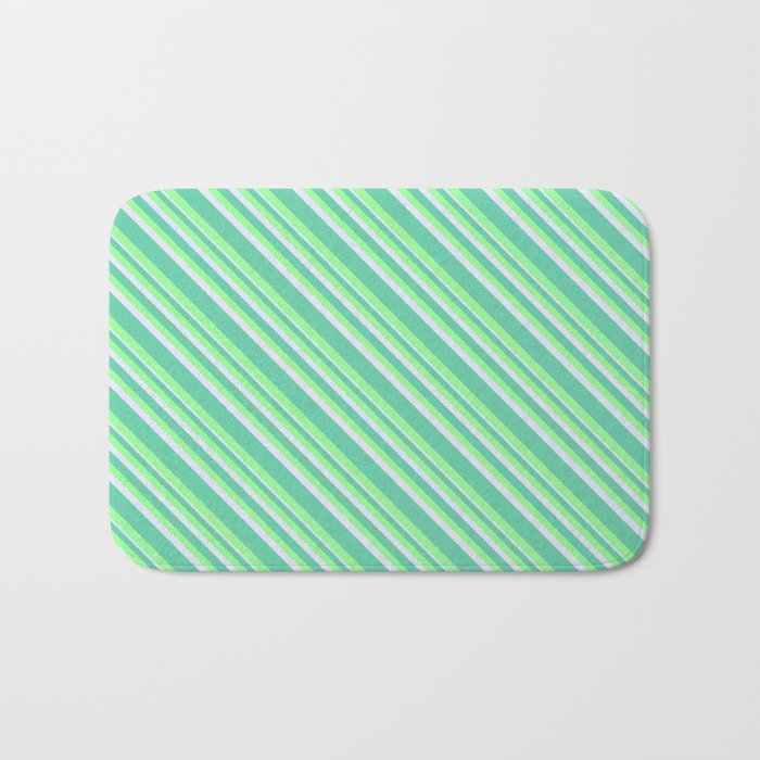 Aquamarine, Green, and Lavender Colored Lined/Striped Pattern Bath Mat