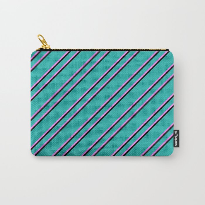 Light Sea Green, Violet, and Black Colored Lined/Striped Pattern Carry-All Pouch