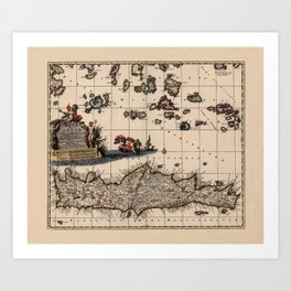 Map Of Crete 1695 Art Print | Ink, Vintage, Mapofcrete, Painting, Vintagemapofcrete 