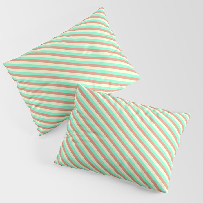 Light Yellow, Aquamarine, and Dark Salmon Colored Stripes Pattern Pillow Sham