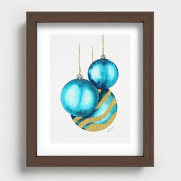 Light Blue and Golden Christmas Balls Recessed Framed Print