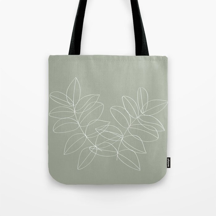 Boho Sage Green, Decor, Line Art, Botanical Leaves Tote Bag by ...
