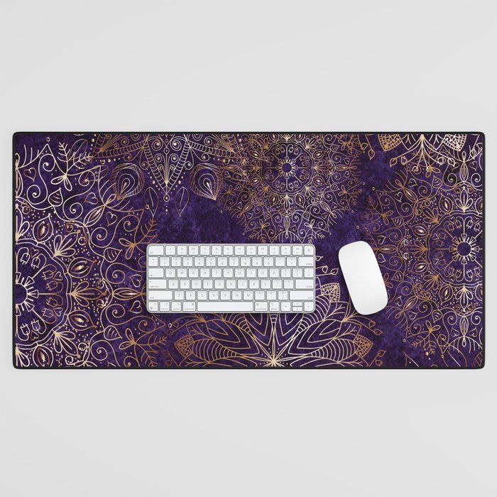 Gold and Purple Mandala Pattern Desk Mat