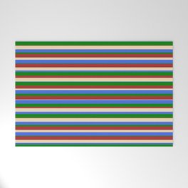 [ Thumbnail: Tan, Royal Blue, Green, and Brown Colored Stripes/Lines Pattern Welcome Mat ]