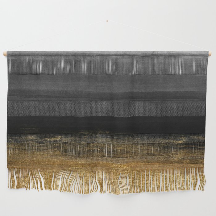 Black and Gold grunge stripes on modern grey concrete abstract background - Stripe -Striped Wall Hanging
