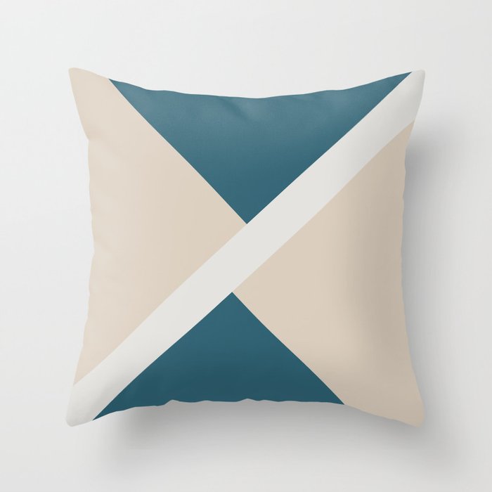Beige Aqua Blue White Stripe Offset Shape Design 2021 Color of the Year Uptown Ecru & Accent Shade Throw Pillow