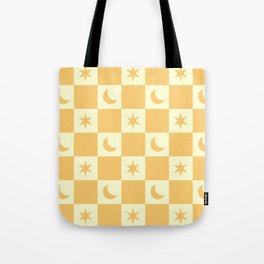 Star And Moon - Checkered Pattern - Yellow Tote Bag
