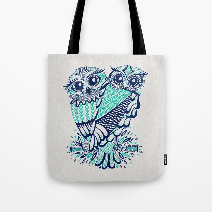 Owls - Turquoise & Navy Tote Bag