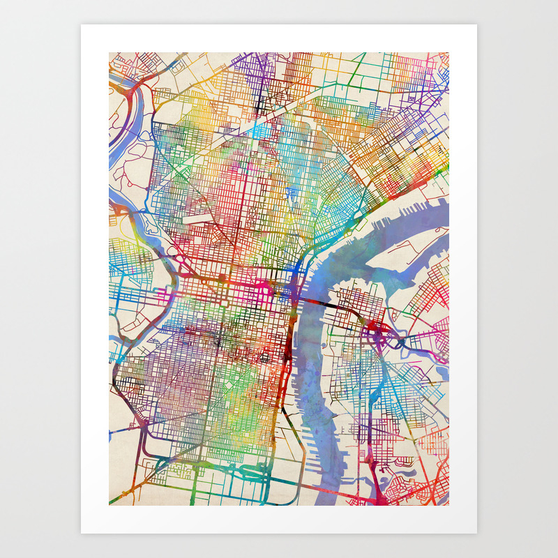 Philadelphia Pennsylvania City Street Map Art Print By Artpause Society6