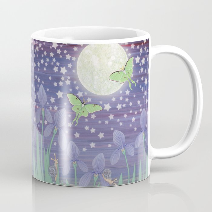 Moonlit stars, luna moths, snails, & irises Coffee Mug