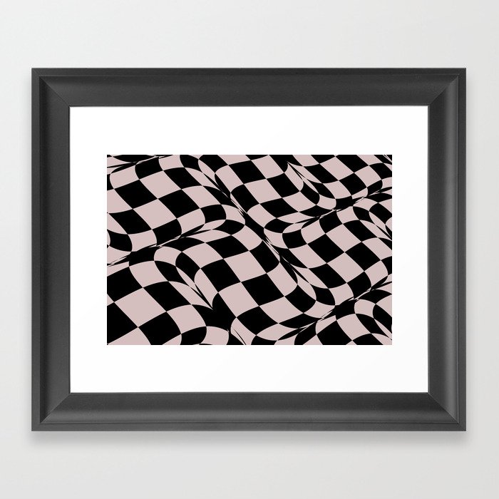Black and Pink Abstract Retro Distorted Checkerboard Pattern Pairs 2022 Popular Colour Rose Canopy Framed Art Print