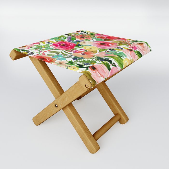 Floral Garden Collage Folding Stool