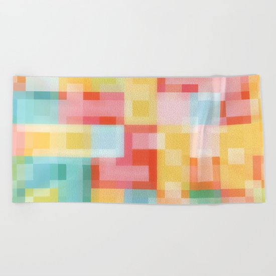 Soft Squares Geometric in Yellow, Orange, Red and Blue Beach Towel