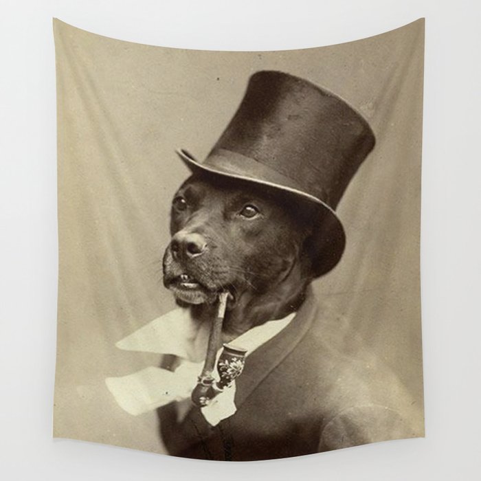 Dog in top hat with pipe vintage  Wall Tapestry