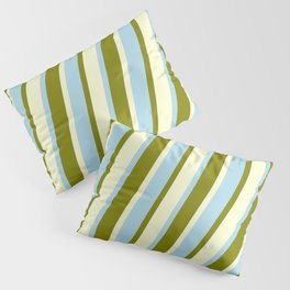 [ Thumbnail: Light Yellow, Light Blue & Green Colored Pattern of Stripes Pillow Sham ]