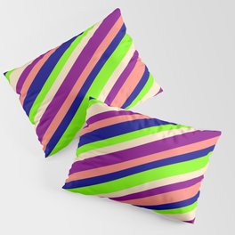 [ Thumbnail: Colorful Bisque, Purple, Salmon, Blue & Green Colored Lined/Striped Pattern Pillow Sham ]