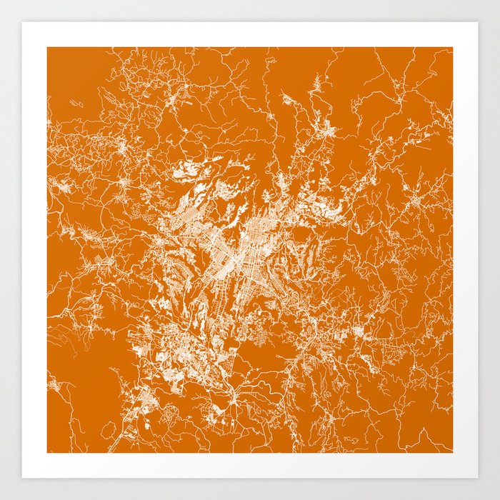 Guatemala City Map - Orange Art Print