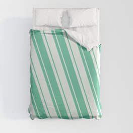 [ Thumbnail: Mint Cream and Aquamarine Colored Lines Pattern Duvet Cover ]