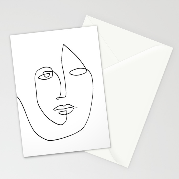 Abstract Face One Line Art Stationery Cards By Theredfinchprint Society6,Chibi Anime Couple Drawing Easy