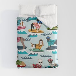 Surfing Dogs - cute summer tropical dogs surfing Comforter