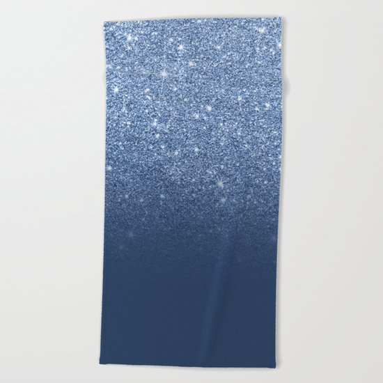 Modern trendy navy peony faux glitter ombre pattern Beach Towel