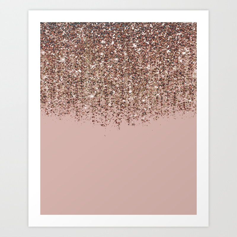 Blush Pink Rose Gold Bronze Cascading Glitter Art Print