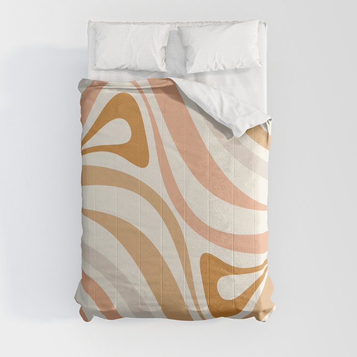 New Groove Retro Swirls Abstract Pattern in Pale Boho Blush Apricot Sand Comforter