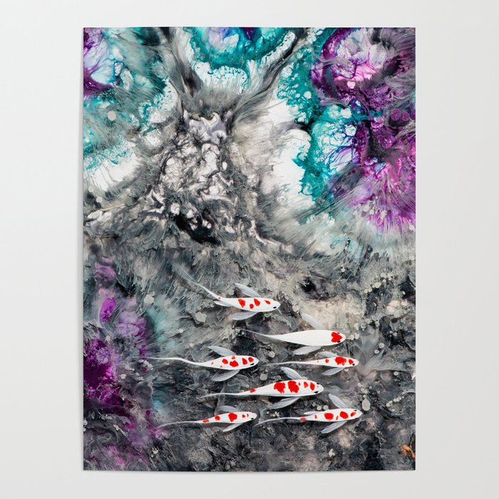 Koi Fish on Surrealism Background Poster