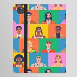 Crowd of diverse people cartoon character group seamless pattern iPad Folio Case