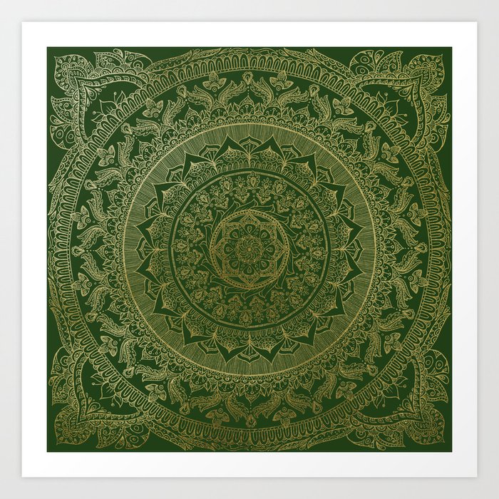 Mandala Royal - Green and Gold Art Print
