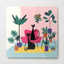 Sleek Black Cats Rule In This Urban Jungle Metal Print | Jungle, Plants, Houseplants, Gato, Rug, Modern, Eames, Midcentury, Retro, Mod 