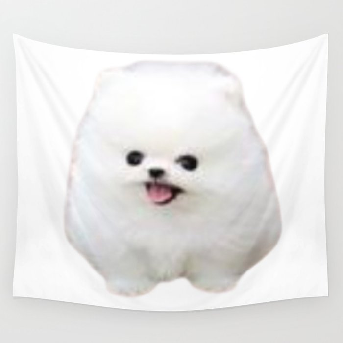 White Adorable Puppy Dog Like A CLoud Wall Tapestry